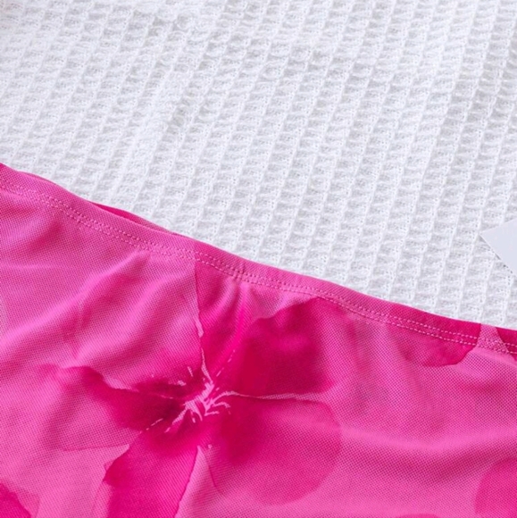 Vacation Women's Leisure Seaside Beach Vacation Drawstring Mesh Fabric Flower - Picture 3 of 4